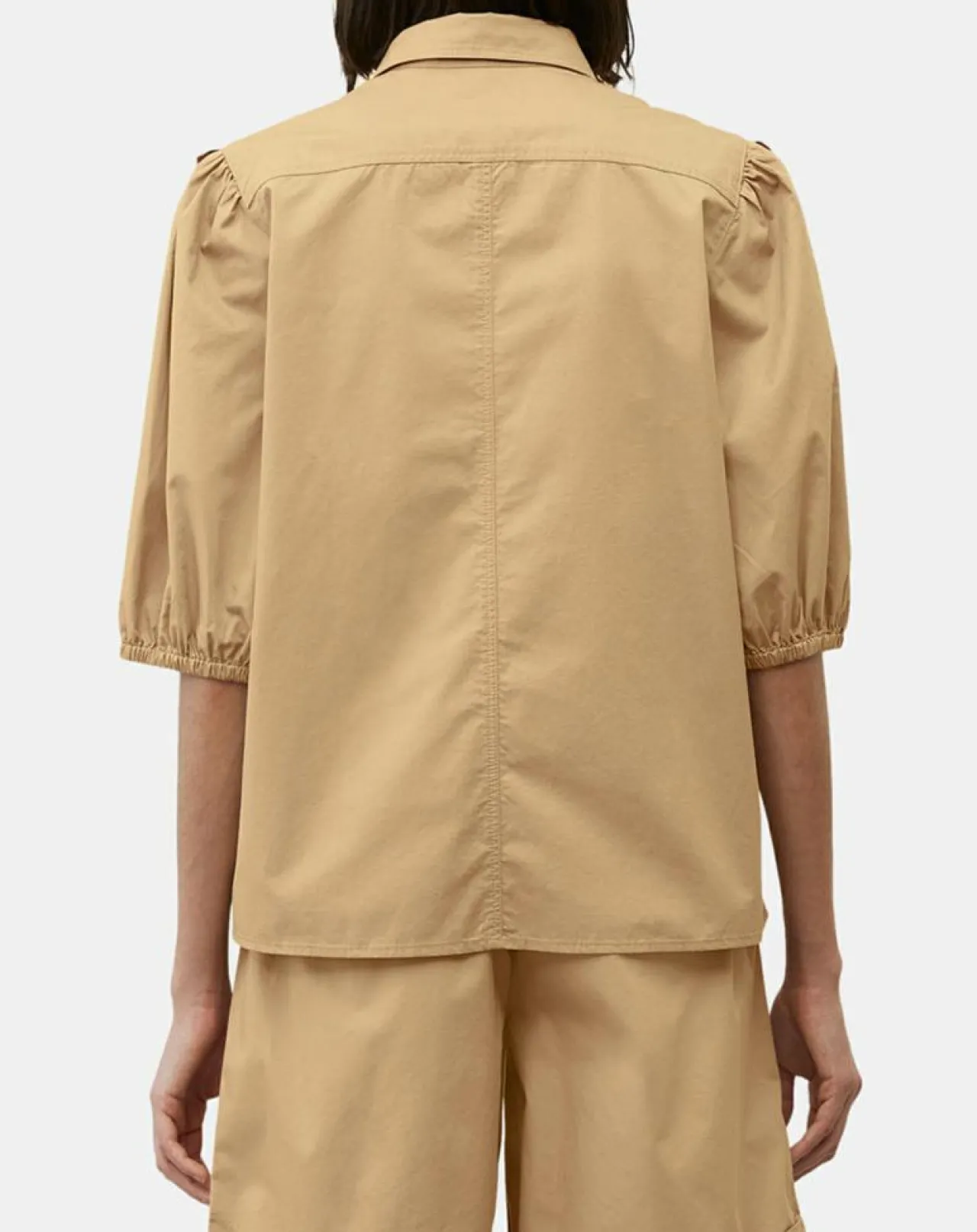 Chemise paperbag pinces manches 3/4 beige