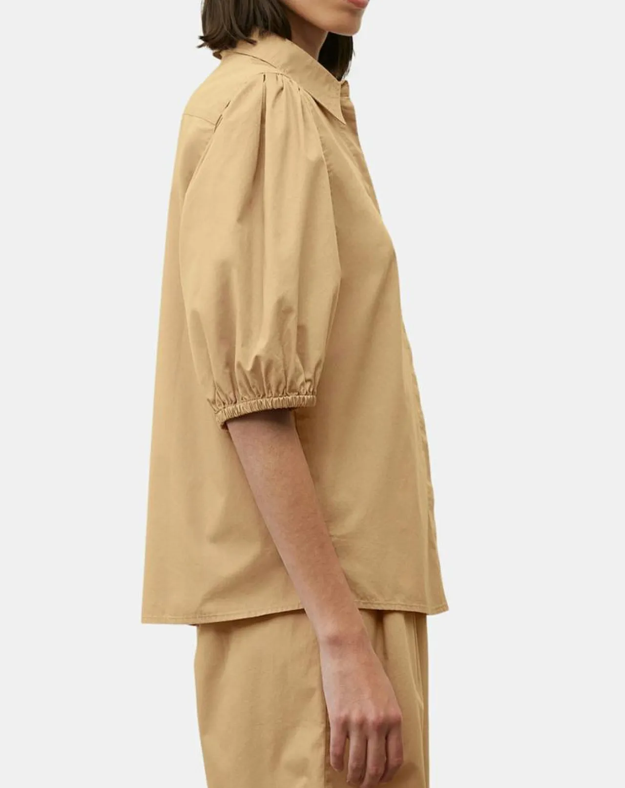 Chemise paperbag pinces manches 3/4 beige