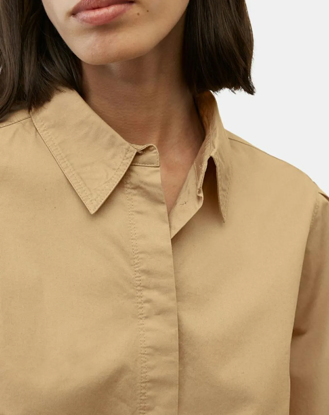 Chemise paperbag pinces manches 3/4 beige