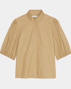 Chemise paperbag pinces manches 3/4 beige