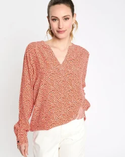 Chemise print micro fleurs orange