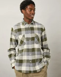 Chemise regular en Flanelle Pocket à carreaux vert/naturel