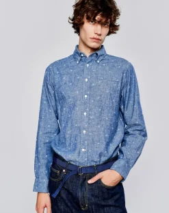 Chemise regular en Lin & Coton Goat à motifs étoiles bleue