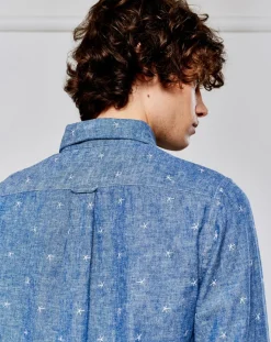 Chemise regular en Lin & Coton Goat à motifs étoiles bleue
