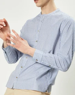 Chemise regular en Popeline Theotime rayée bleu/blanc