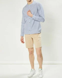 Chemise regular en Popeline Theotime rayée bleu/blanc