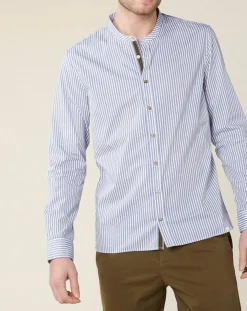 Chemise regular en Popeline Theotime rayée bleu/blanc