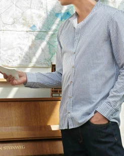 Chemise regular en Popeline Theotime rayée bleu/blanc