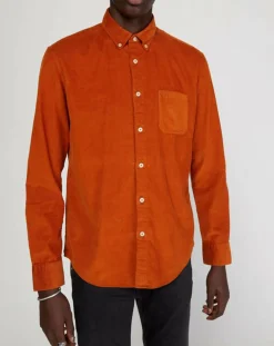 Chemise regular en Velours milleraies orange