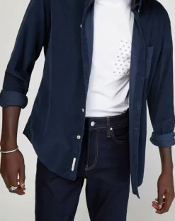 Chemise regular en Velours milleraies bleu marine
