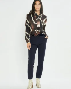 Chemise satinée Plume imprimée café