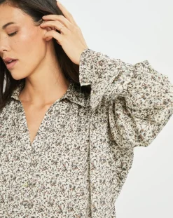 Chemise satinée Store liberty écru/multicolore