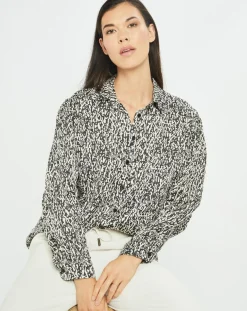 Chemise satinée Vogue imprimée noir/écru