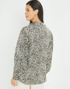 Chemise satinée Vogue imprimée noir/écru