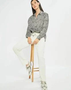 Chemise satinée Vogue imprimée noir/écru