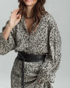 Chemise satinée Vogue imprimée noir/écru