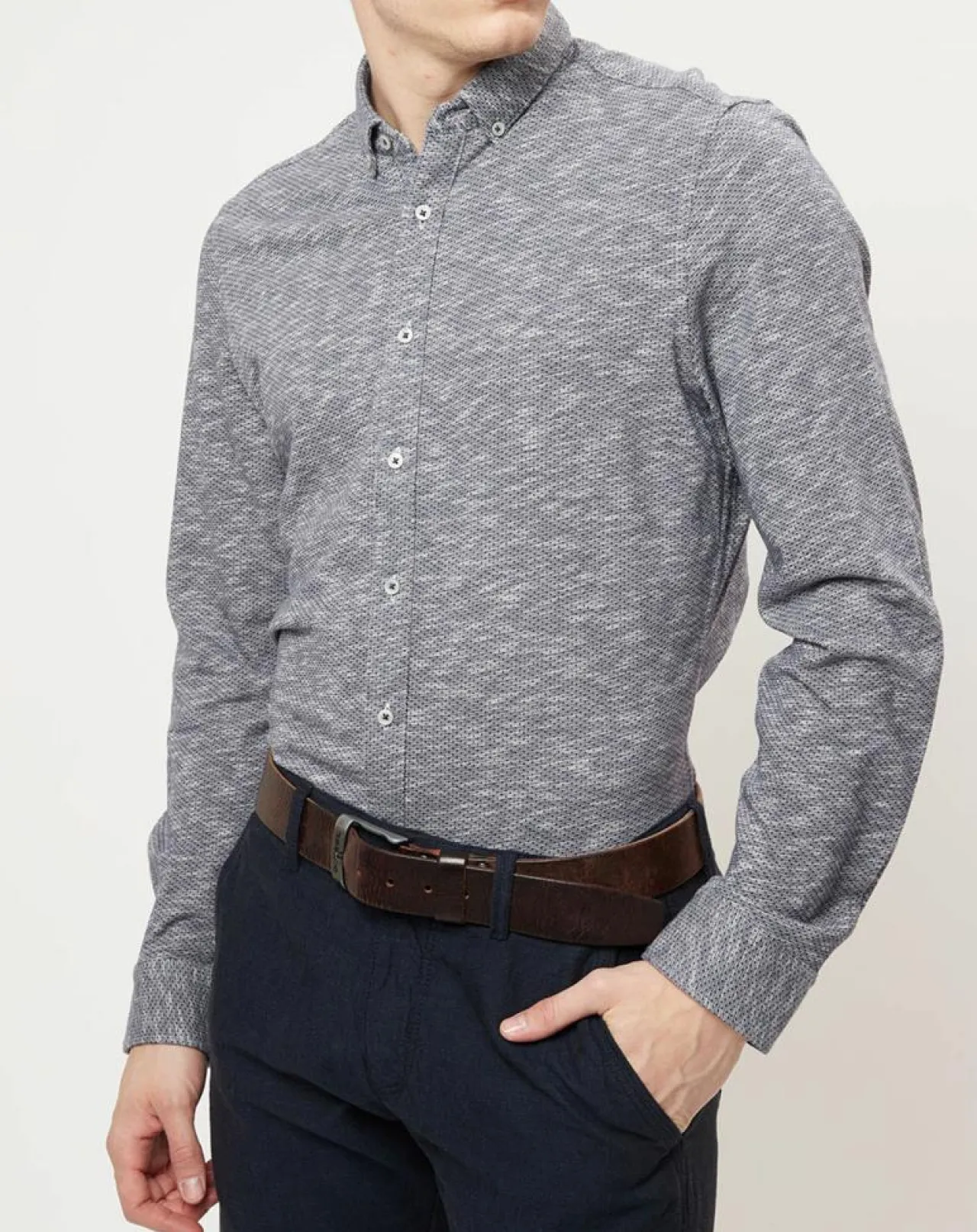 Chemise shapped fit bleu chiné