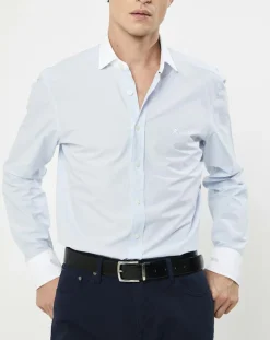 Chemise Slim Fit à fines rayures bleue