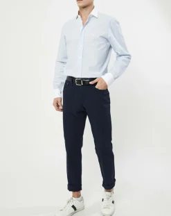Chemise Slim Fit à fines rayures bleue