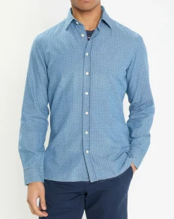 Chemise Slim Fit à imprimé géométrique bleue