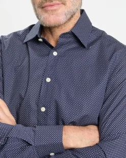 Chemise Slim Fit à micro imprimé géométrique bleue