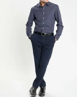 Chemise Slim Fit à micro imprimé géométrique bleue