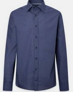 Chemise Slim Fit à micro imprimé géométrique bleue
