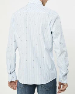 Chemise Slim Fit à rayures & points bleu clair