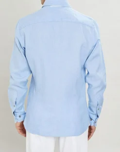 Chemise Slim Fit coton façon lin Yoke Mosaïque bleu ciel