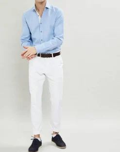 Chemise Slim Fit coton façon lin Yoke Mosaïque bleu ciel