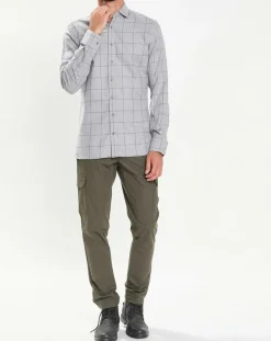 Chemise Slim Fit en Flanelle à carreaux gris clair