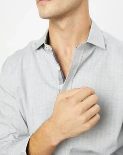 Chemise Slim Fit en Flanelle Chevron gris clair