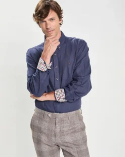 Chemise Slim Fit en Flanelle unie bleu moyen