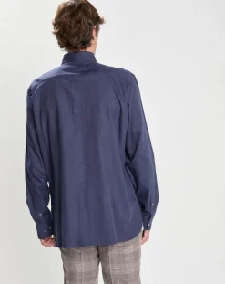 Chemise Slim Fit en Flanelle unie bleu moyen