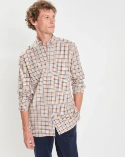 Chemise Slim Fit en Flanelle Vichy beige/multicolore