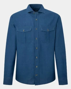 Chemise Slim Fit en Lin & Coton Saharien bleu moyen