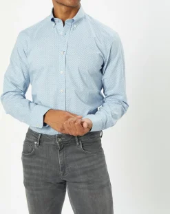 Chemise Slim Fit en Popeline imprimée floral bleu ciel