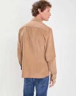 Chemise Slim Fit en Velours Milleraies beige