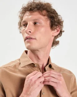 Chemise Slim Fit en Velours Milleraies beige