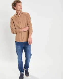 Chemise Slim Fit en Velours Milleraies beige