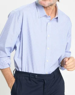 Chemise Slim Fit Jacquard à rayures milleraies bleue