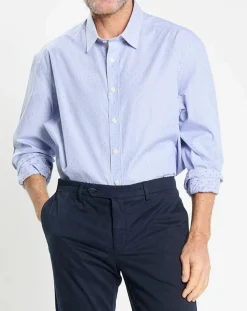 Chemise Slim Fit Jacquard à rayures milleraies bleue