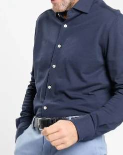 Chemise Slim Fit manches longues piquée unie bleu foncé