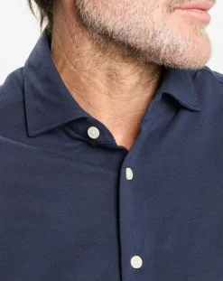 Chemise Slim Fit manches longues piquée unie bleu foncé