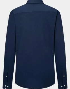 Chemise Slim Fit manches longues piquée unie bleu foncé