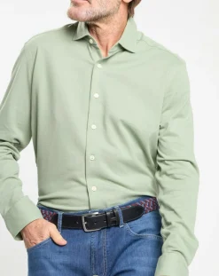 Chemise Slim Fit manches longues piquée unie verte