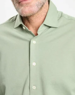 Chemise Slim Fit manches longues piquée unie verte