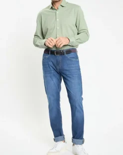 Chemise Slim Fit manches longues piquée unie verte