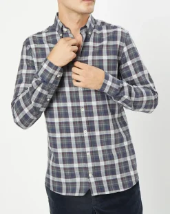 Chemise Slim Fit Moy à carreaux gris/bleu/rouge