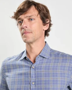 Chemise Slim Fit Prince de Galles bleu moyen